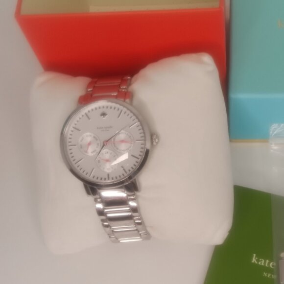 KATE SPADE SILVER GRAMERCY WATCH WITH PINK DETAIL - Picture 4 of 4